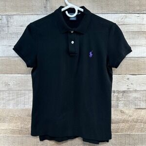Ralph Lauren Sport Womens Classic Fit Black Polo Shirt Purple Pony Size M